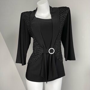 Black Long Sleeve O Ring Belt Detail Top